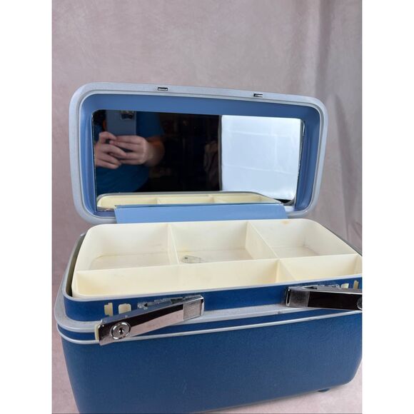 Vintage Samsonite Sentry Blue Train Case with Tray + 3 Keys - Picture 9 of 13
